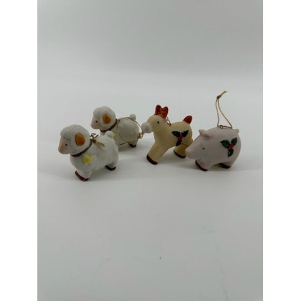 Homco Christmas Ornaments Set of 4 Animal Sheep Pig Deer‎ Holiday Decoration